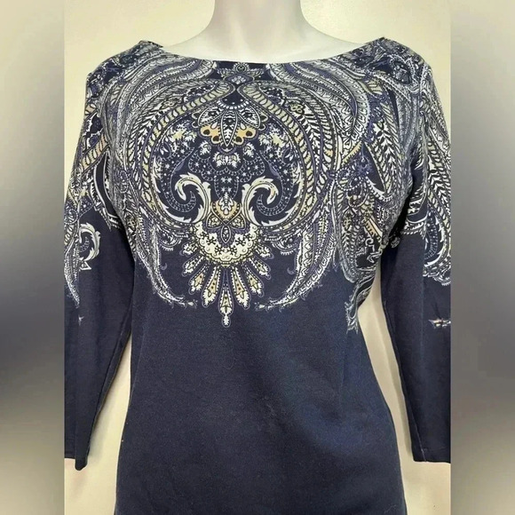 Karen Scott Women's Lile Paisley Boat-Neck Top Navy - Picture 2 of 5